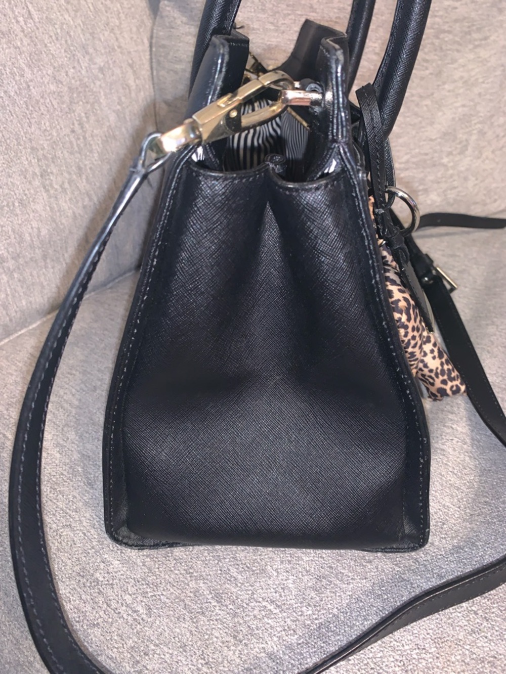 kate spade Cameron Street Candace Black Leather Satchel crossbody Leopard Charm - Picture 10 of 14